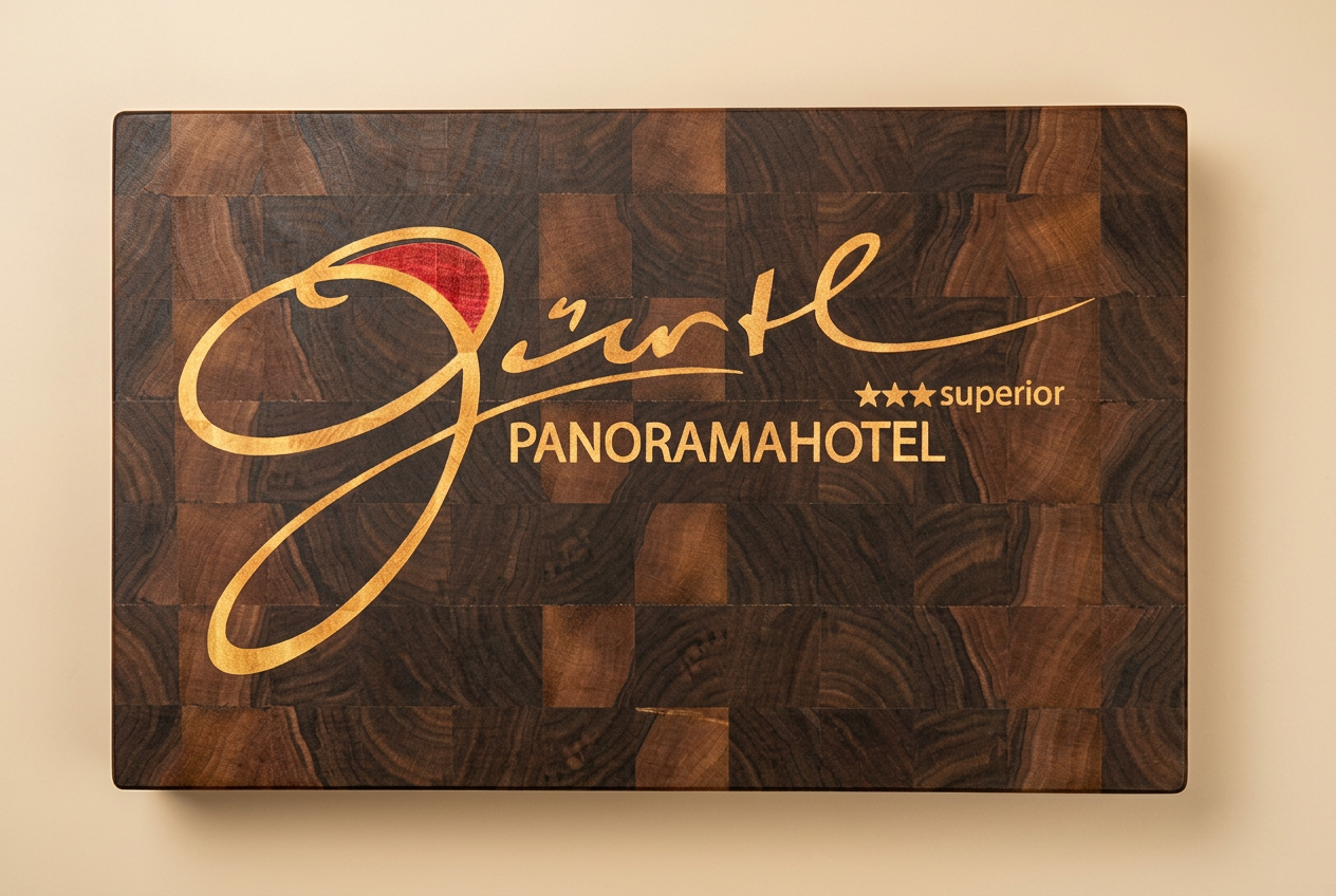 Gürtl Panoramahotel in End-grain noten · gravure in opdracht